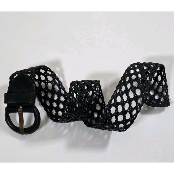 i Blues Vtg Plaited Leather Belt Womens Black Braided Buckle Whimsigoth Elegant - Picture 2 of 12